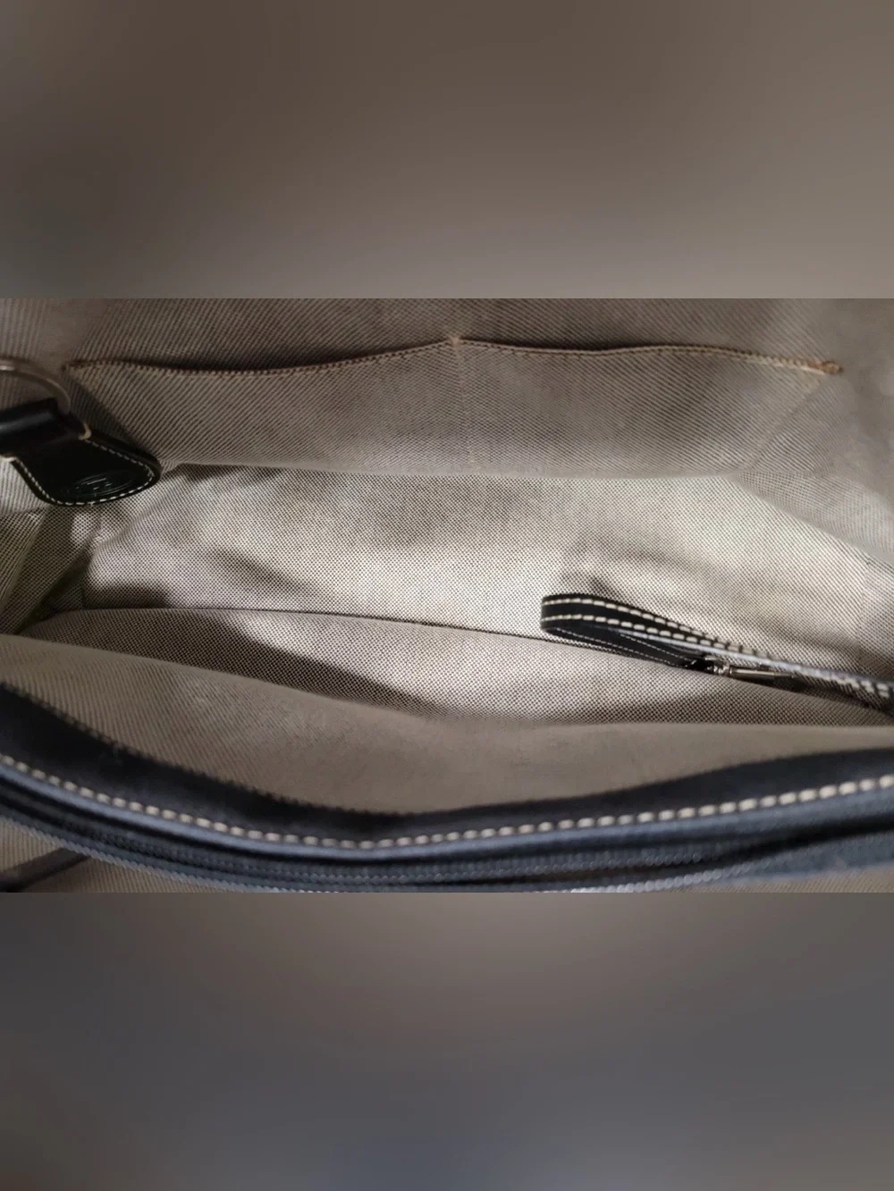 Dooney & Bourke Monogram Tote Crossbody Bag Navy Canvas Black Leather Trim